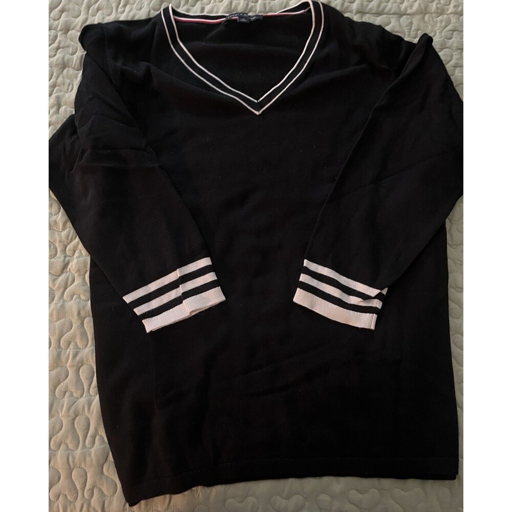 Tommy Hilfiger Womens Black 3/4 Sleeve V-Neck Pullover Sweater Size 3x Cotton